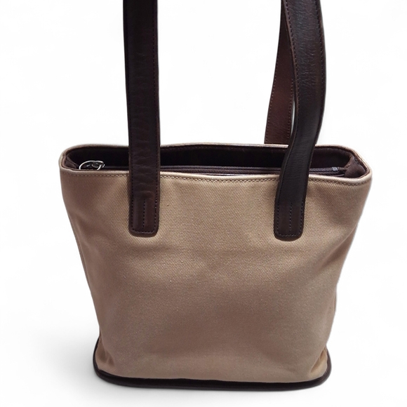 Vintage Coach Greenwhich Tote 6134 Khaki Twill and Mahagony Leather - Picture 5 of 13